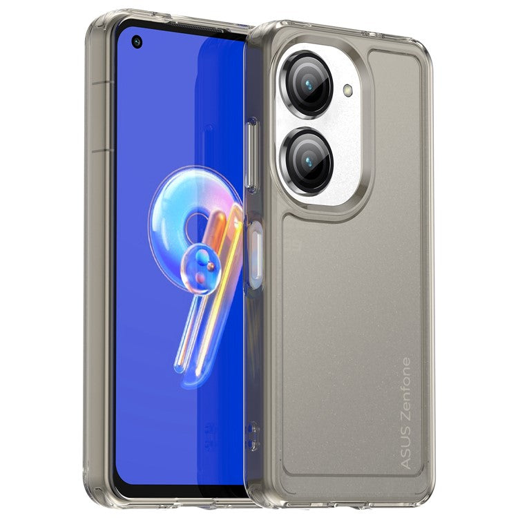 For Asus Zenfone 9 5G Candy Series Air Cushion Shock Absorption Case Soft TPU Brushed Texture Protective Cover - Transparent Grey