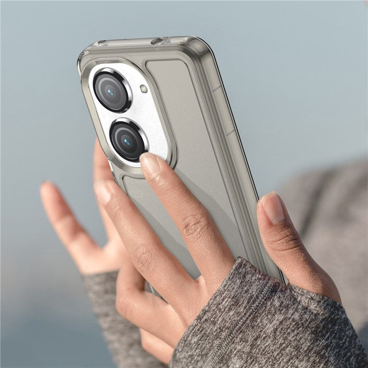 For Asus Zenfone 9 5G Candy Series Air Cushion Shock Absorption Case Soft TPU Brushed Texture Protective Cover - Transparent Grey