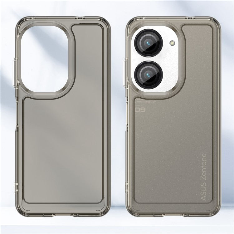 For Asus Zenfone 9 5G Candy Series Air Cushion Shock Absorption Case Soft TPU Brushed Texture Protective Cover - Transparent Grey