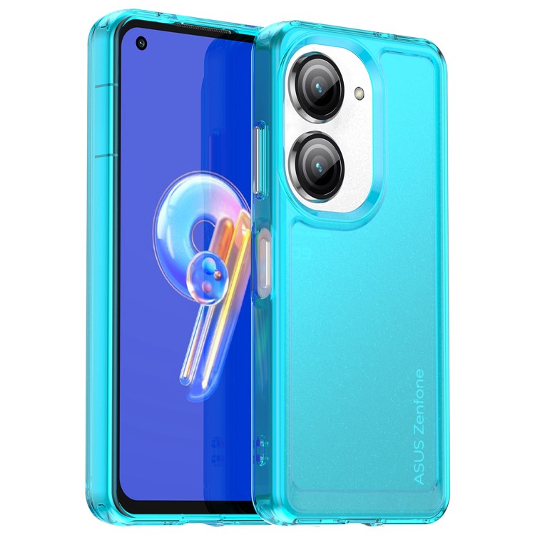 For Asus Zenfone 9 5G Candy Series Air Cushion Shock Absorption Case Soft TPU Brushed Texture Protective Cover - Transparent Blue