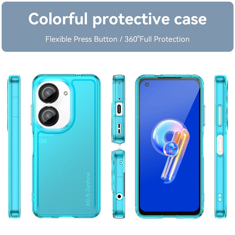 For Asus Zenfone 9 5G Candy Series Air Cushion Shock Absorption Case Soft TPU Brushed Texture Protective Cover - Transparent Blue