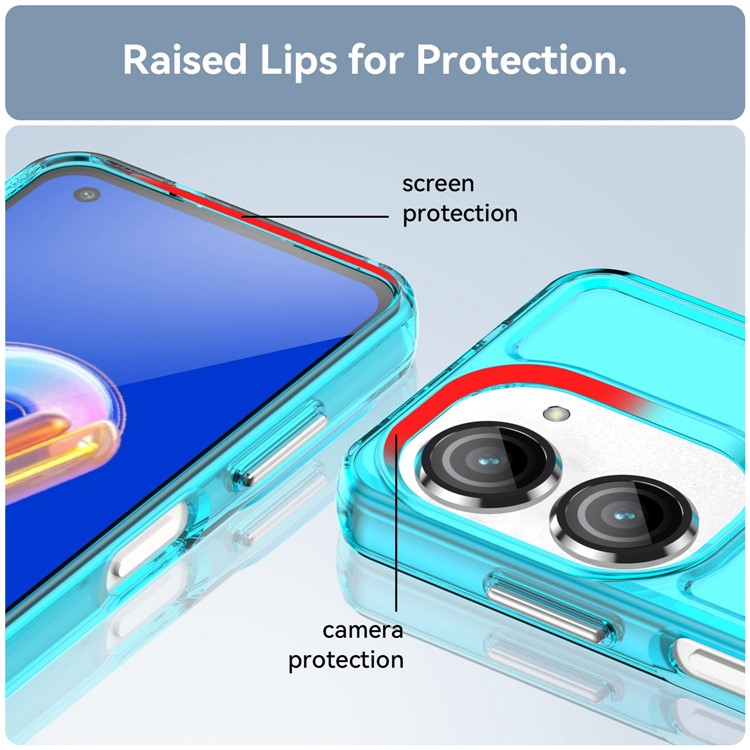 For Asus Zenfone 9 5G Candy Series Air Cushion Shock Absorption Case Soft TPU Brushed Texture Protective Cover - Transparent Blue