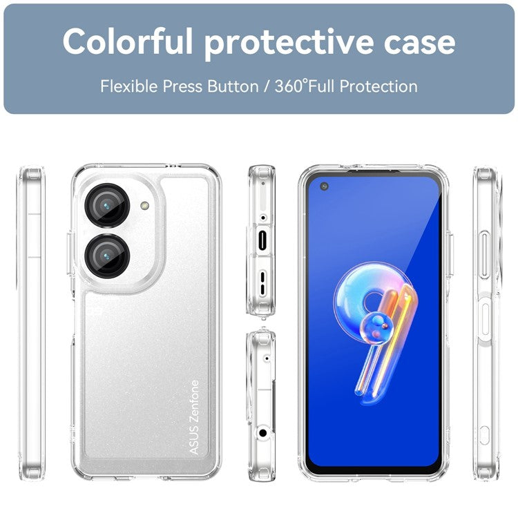 For Asus Zenfone 9 5G Candy Series Air Cushion Shock Absorption Case Soft TPU Brushed Texture Protective Cover - Transparent