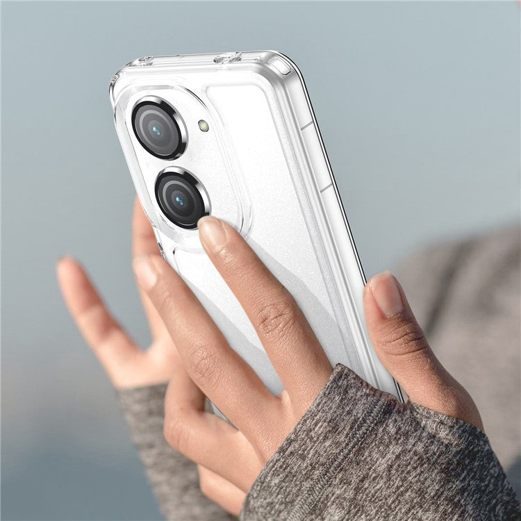 For Asus Zenfone 9 5G Candy Series Air Cushion Shock Absorption Case Soft TPU Brushed Texture Protective Cover - Transparent