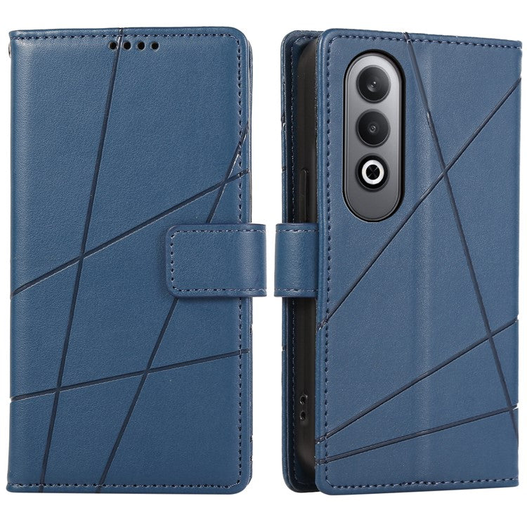 DF-06 For Oppo K12 / Nord CE4 5G Phone Case Leather Flip Wallet Cover Line Imprint - Blue