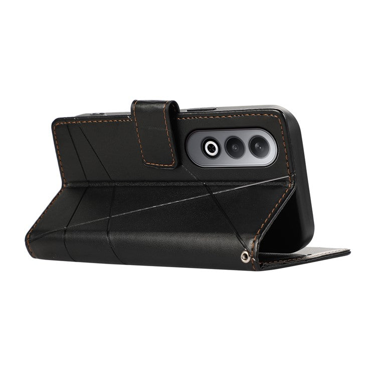 DF-06 For Oppo K12 / Nord CE4 5G Phone Case Leather Flip Wallet Cover Line Imprint - Black