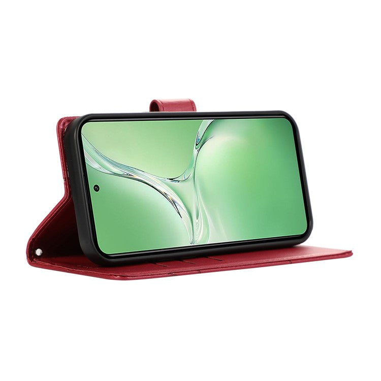 DF-06 For Oppo K12 / Nord CE4 5G Phone Case Leather Flip Wallet Cover Line Imprint - Red