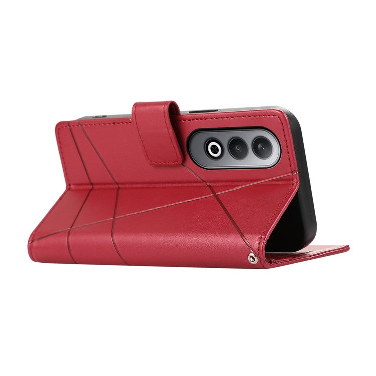 DF-06 For Oppo K12 / Nord CE4 5G Phone Case Leather Flip Wallet Cover Line Imprint - Red