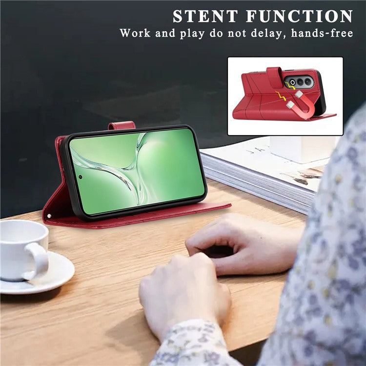 DF-06 For Oppo K12 / Nord CE4 5G Phone Case Leather Flip Wallet Cover Line Imprint - Red