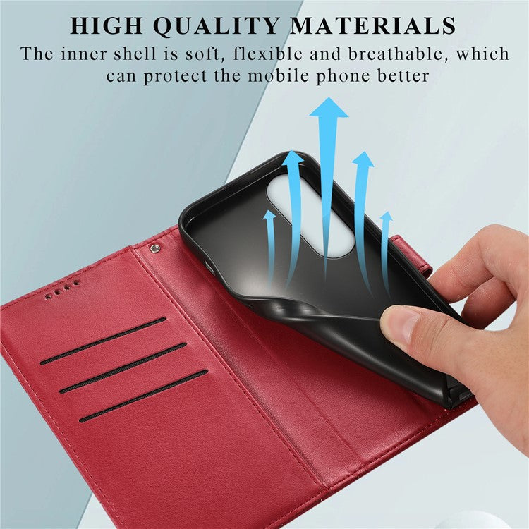 DF-06 For Oppo K12 / Nord CE4 5G Phone Case Leather Flip Wallet Cover Line Imprint - Red