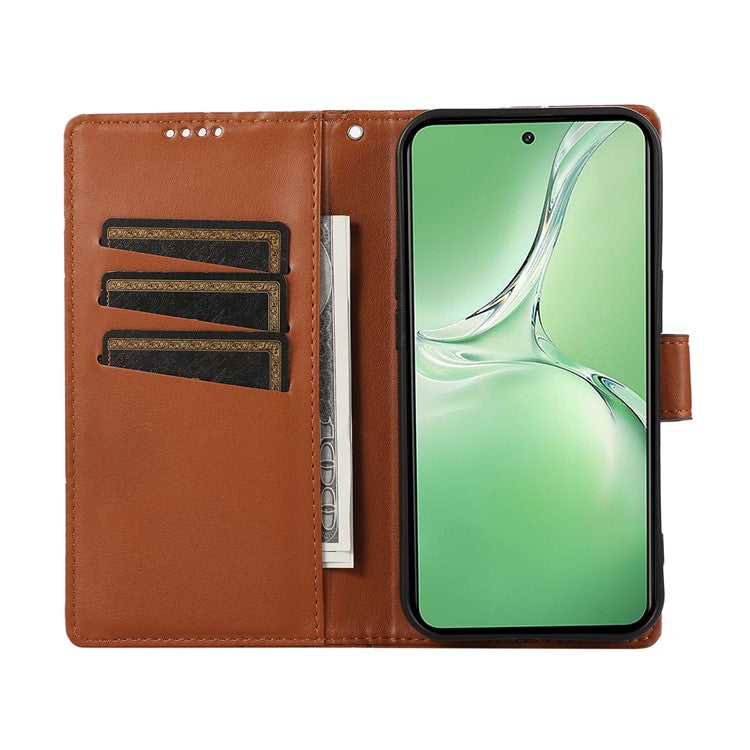 DF-06 For Oppo K12 / Nord CE4 5G Phone Case Leather Flip Wallet Cover Line Imprint - Brown