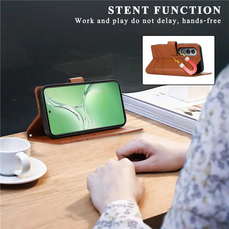 DF-06 For Oppo K12 / Nord CE4 5G Phone Case Leather Flip Wallet Cover Line Imprint - Brown