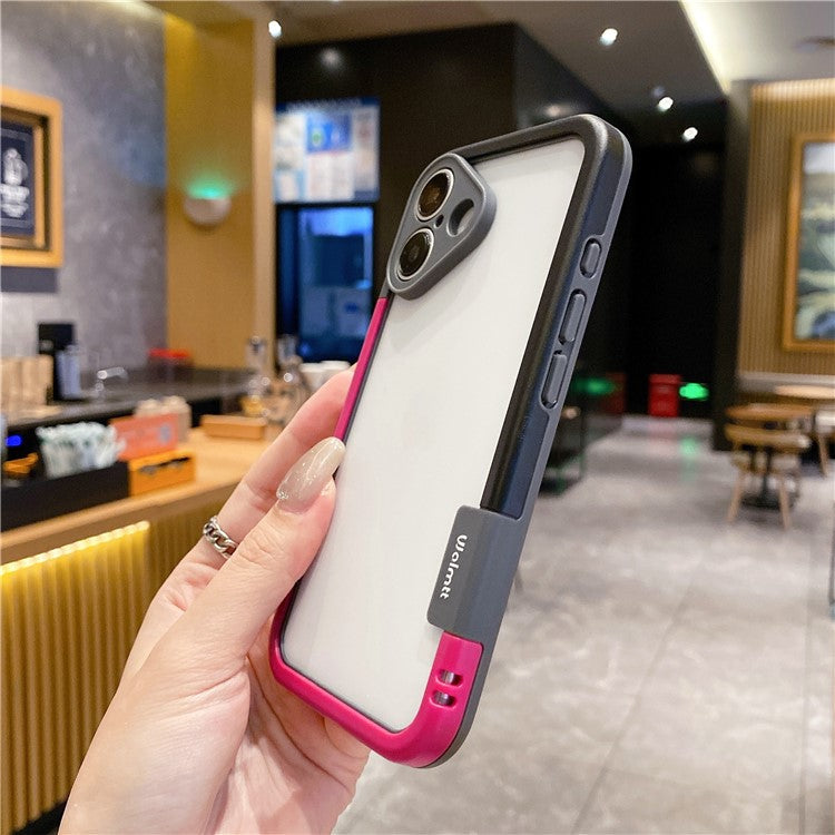 WOLMTT For iPhone 16 Case Hybrid PC+TPU Phone Cover Dual Color Splicing Edge - Rose+Grey