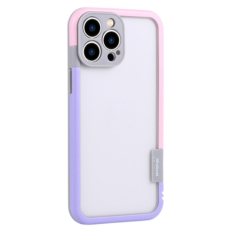 WOLMTT For iPhone 16 Pro Case Color Frame PC+TPU Clear Phone Cover - Purple+Pink