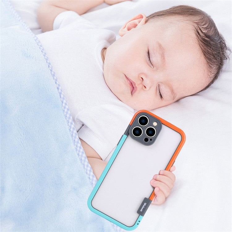 WOLMTT For iPhone 16 Pro Case Color Frame PC+TPU Clear Phone Cover - Blue+Yellow