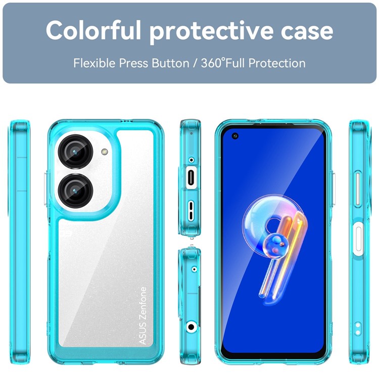 For Asus Zenfone 9 5G / 10 5G TPU + Acrylic Clear Back Phone Protective Case Anti-drop Anti-scratch Back Cover - Transparent Blue