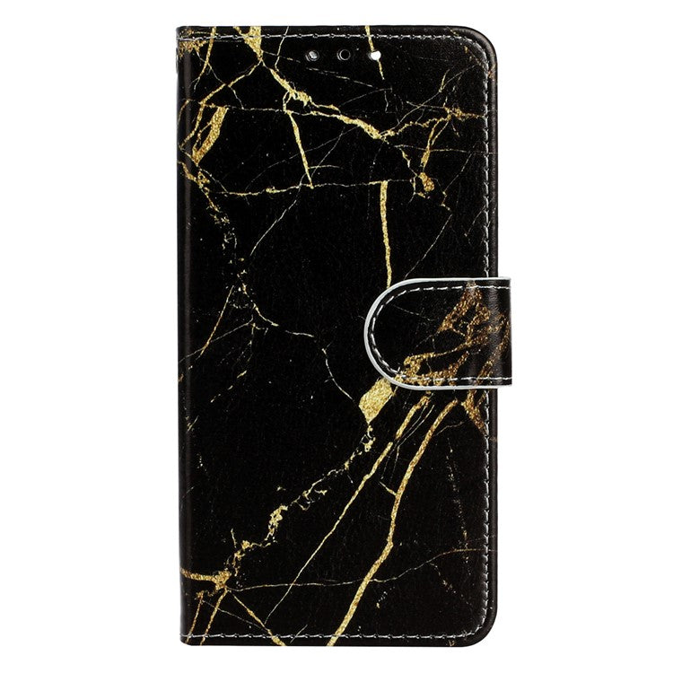 For Google Pixel 8a Case Leather Pattern Design Flip Wallet Phone Cover - Black Gold Marble