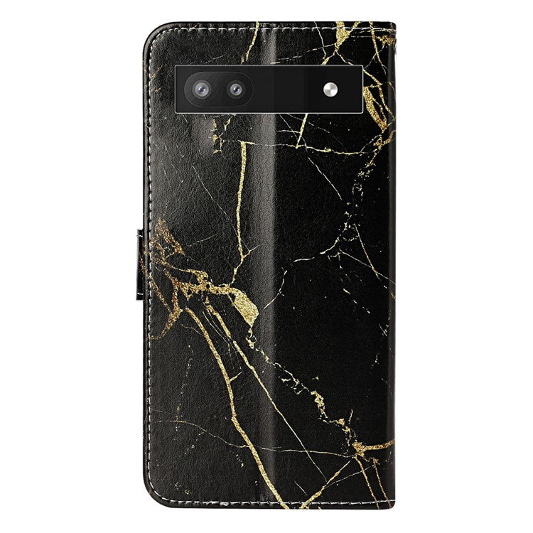 For Google Pixel 8a Case Leather Pattern Design Flip Wallet Phone Cover - Black Gold Marble