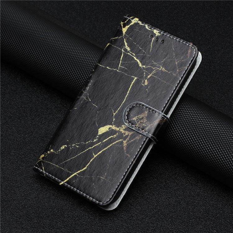 For Google Pixel 8a Case Leather Pattern Design Flip Wallet Phone Cover - Black Gold Marble