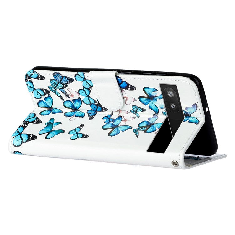 For Google Pixel 8a Case Leather Pattern Design Flip Wallet Phone Cover - Blue Butterfly