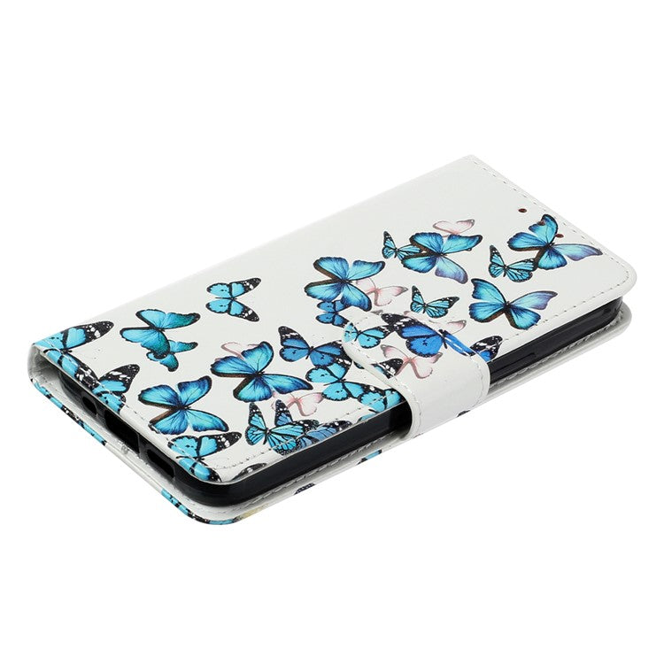 For Google Pixel 8a Case Leather Pattern Design Flip Wallet Phone Cover - Blue Butterfly