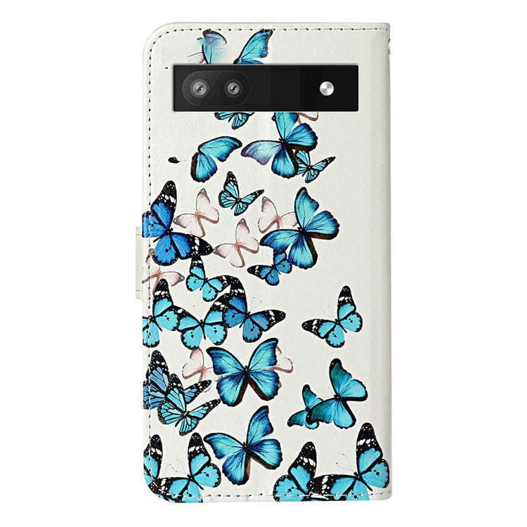 For Google Pixel 8a Case Leather Pattern Design Flip Wallet Phone Cover - Blue Butterfly