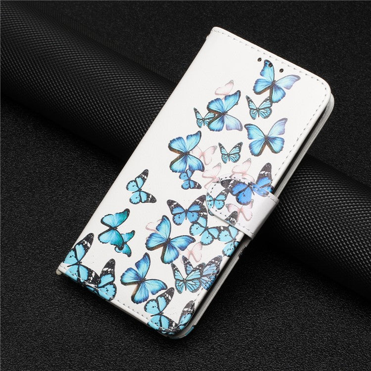 For Google Pixel 8a Case Leather Pattern Design Flip Wallet Phone Cover - Blue Butterfly