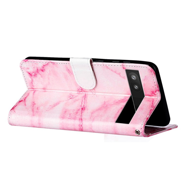 For Google Pixel 8a Case Leather Pattern Design Flip Wallet Phone Cover - Pink Marble