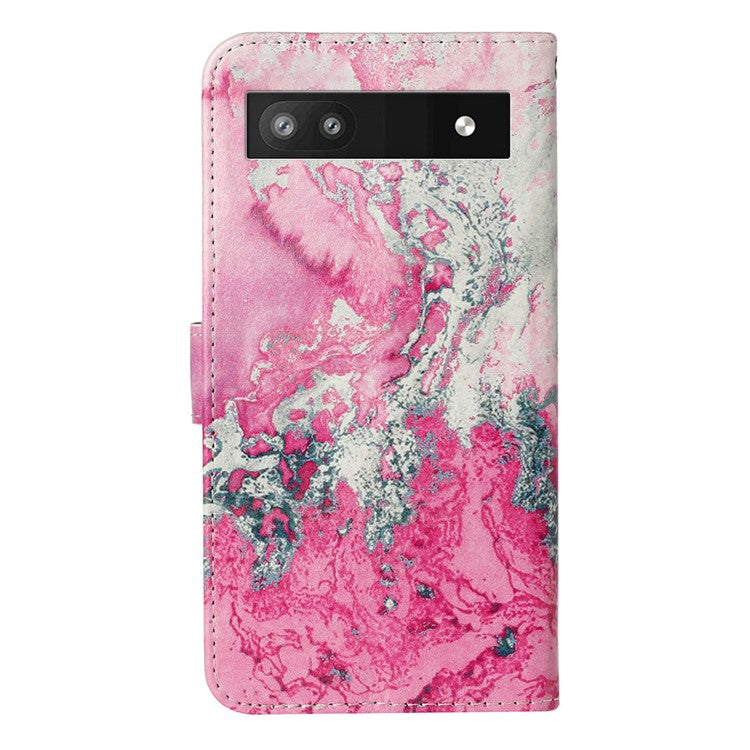 For Google Pixel 8a Case Leather Pattern Design Flip Wallet Phone Cover - Pink Seawater Marble