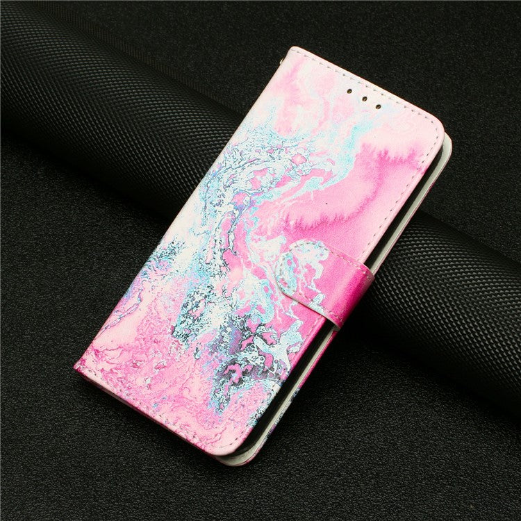 For Google Pixel 8a Case Leather Pattern Design Flip Wallet Phone Cover - Pink Seawater Marble
