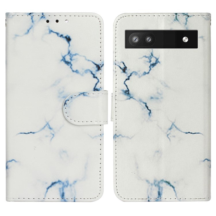 For Google Pixel 8a Case Leather Pattern Design Flip Wallet Phone Cover - White Marble
