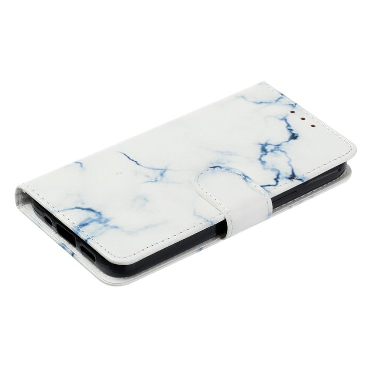For Google Pixel 8a Case Leather Pattern Design Flip Wallet Phone Cover - White Marble