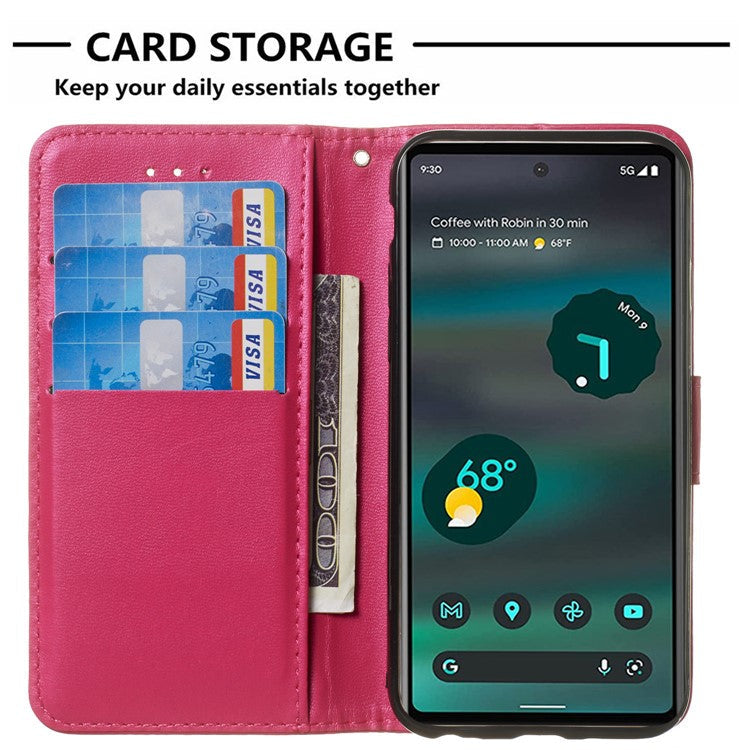 For Google Pixel 8a Case Wallet Style Flip Leather Phone Cover Card Holder - Rose