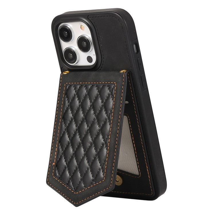 For iPhone 16 Pro Cover TPU Leather Phone Case RFID Blocking Hidden Mirror - Black