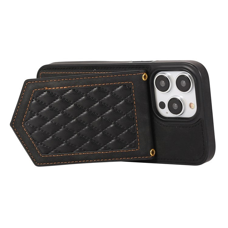 For iPhone 16 Pro Cover TPU Leather Phone Case RFID Blocking Hidden Mirror - Black