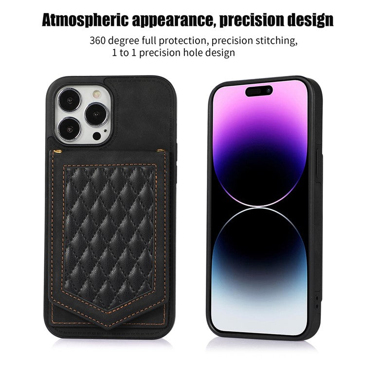 For iPhone 16 Pro Cover TPU Leather Phone Case RFID Blocking Hidden Mirror - Black