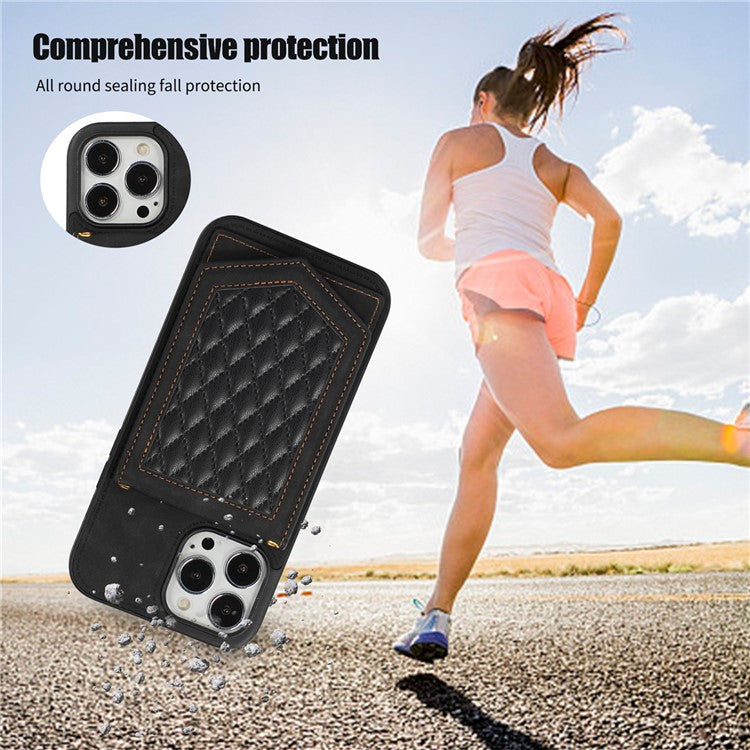 For iPhone 16 Pro Cover TPU Leather Phone Case RFID Blocking Hidden Mirror - Black