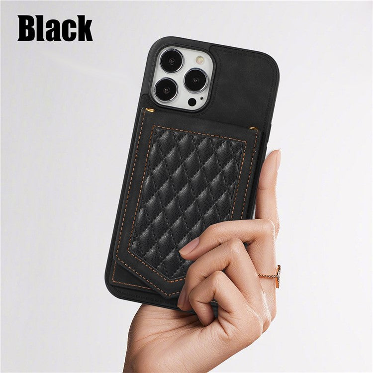 For iPhone 16 Pro Cover TPU Leather Phone Case RFID Blocking Hidden Mirror - Black