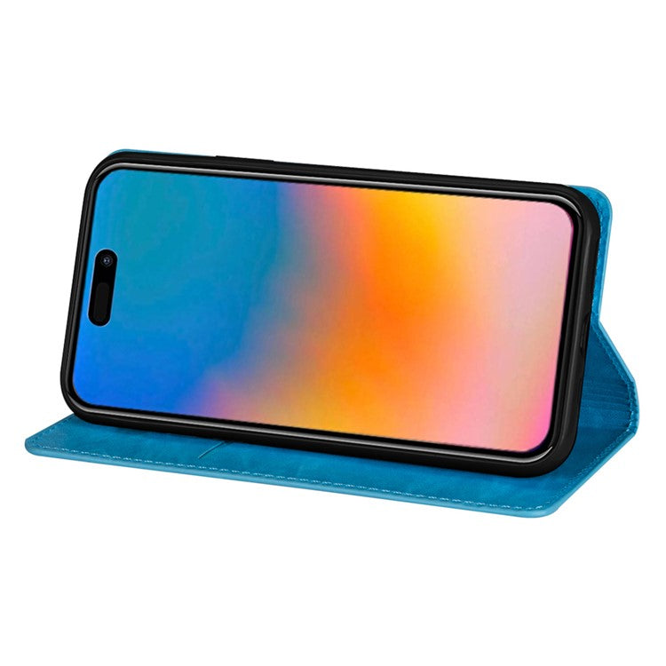 For iPhone 16 Pro Case Glittery Card Slot PU+TPU Phone Cover - Blue