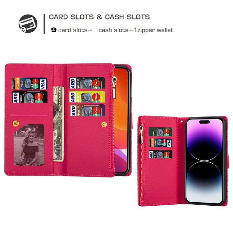 For iPhone 16 Pro Case Starry Sky Carving Leather Wallet Phone Cover - Rose
