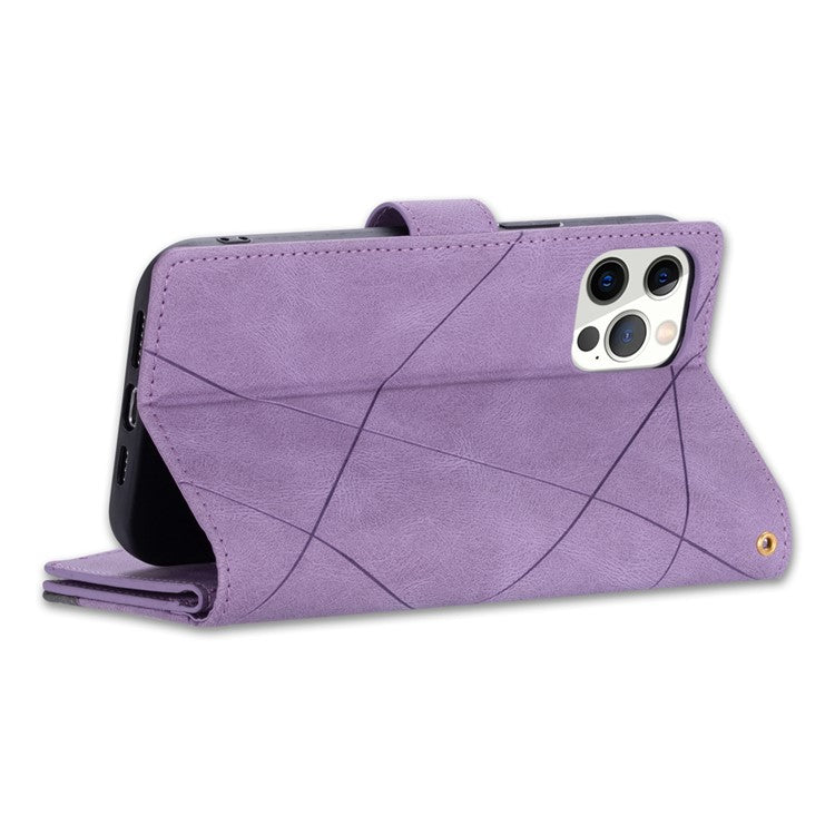 For iPhone 16 Pro Case Color Splicing Anti-Drop Leather Wallet Phone Cover - Purple