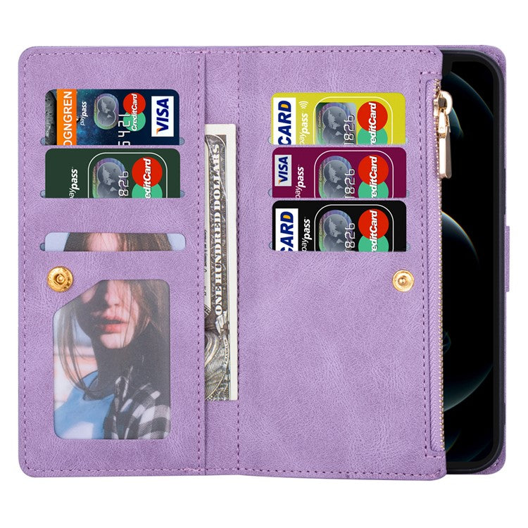 For iPhone 16 Pro Case Color Splicing Anti-Drop Leather Wallet Phone Cover - Purple