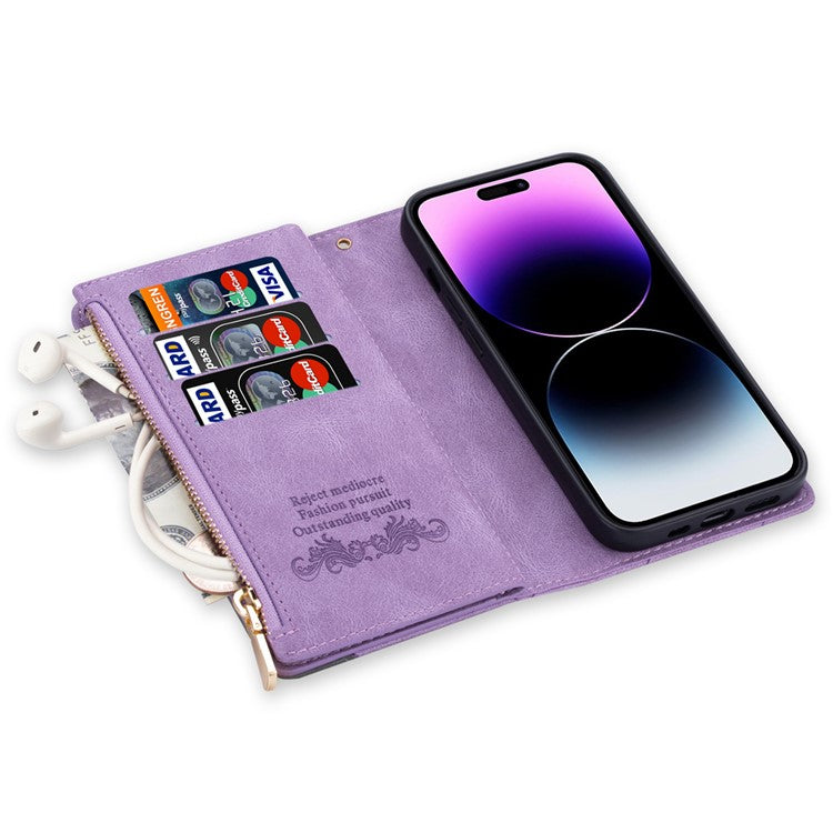 For iPhone 16 Pro Case Color Splicing Anti-Drop Leather Wallet Phone Cover - Purple