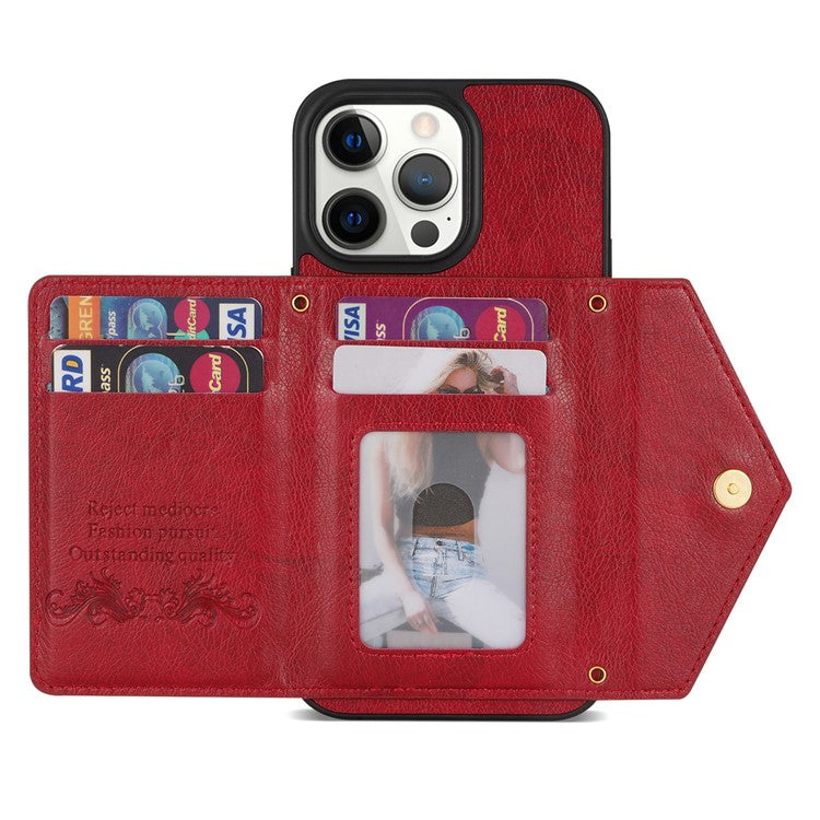 N.BEKUS For iPhone 16 Pro Case Card Slot Zipper Wallet Leather Phone Cover with Shoulder Strap - Red