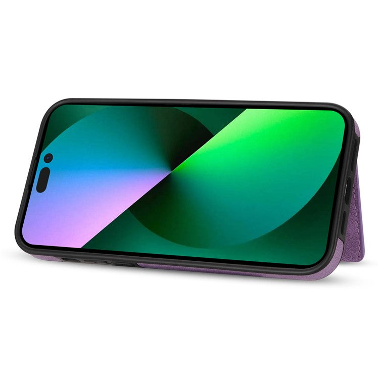 For iPhone 16 Pro Case Line Imprinted Color Splicing Leather Phone Cover - Purple