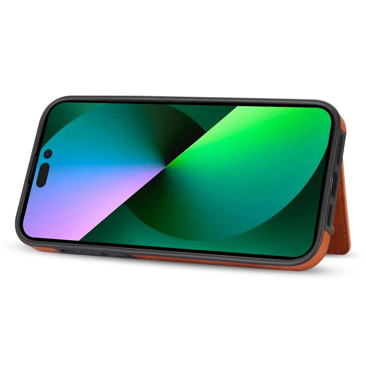 For iPhone 16 Pro Case Line Imprinted Color Splicing Leather Phone Cover - Orange