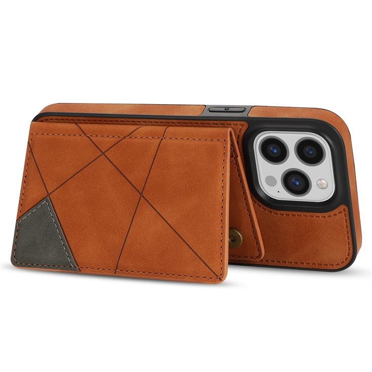 For iPhone 16 Pro Case Line Imprinted Color Splicing Leather Phone Cover - Orange