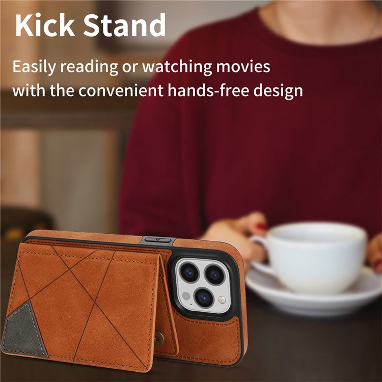 For iPhone 16 Pro Case Line Imprinted Color Splicing Leather Phone Cover - Orange