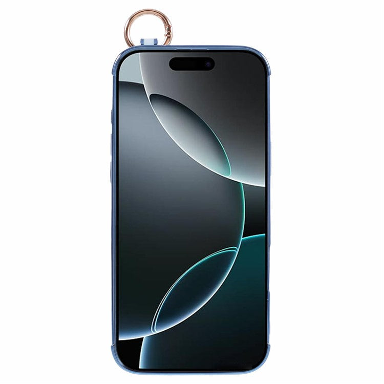 For iPhone 16 Pro Case Wristband Kickstand Love Heart TPU Phone Cover Finger Holder - Blue