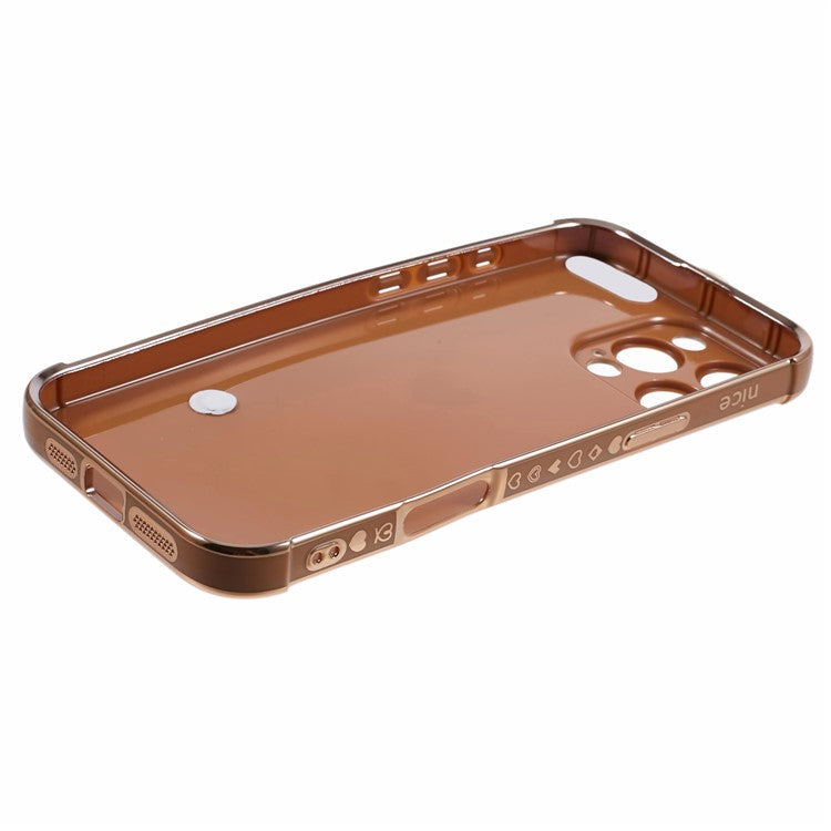 For iPhone 16 Pro Case Wristband Kickstand Love Heart TPU Phone Cover Finger Holder - Brown
